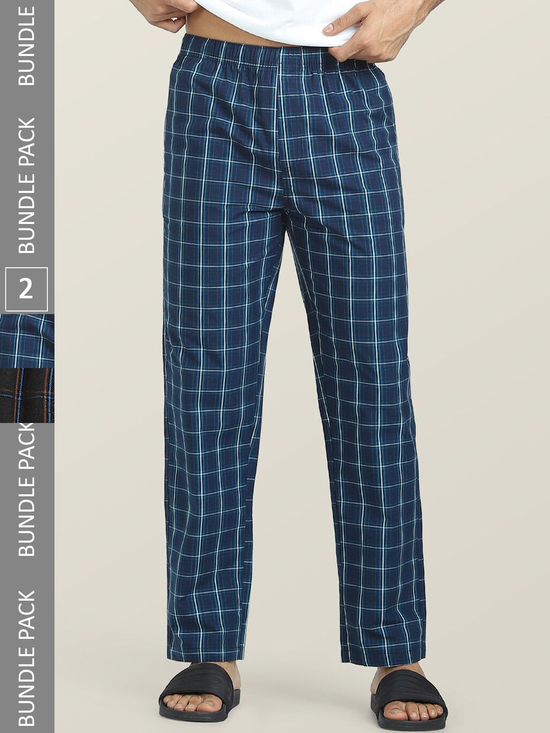 XYXX Men Pack Of 2 Checked Anti-Microbial Cotton Lounge Pants-picture-21