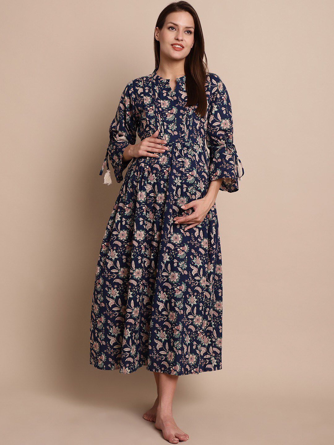 Secret Wish Floral Printed Fit & Flare Pure Cotton Maternity Feeding Midi Dress