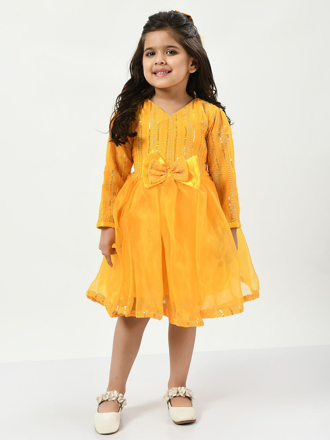 Bella Moda Girls Embellished Round Neck Sequined Fit & Flare Dress-image-0
