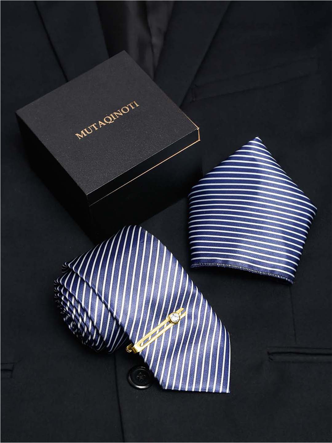 MUTAQINOTI Men Stripes Silk Formal Accessory Gift Set-picture-27