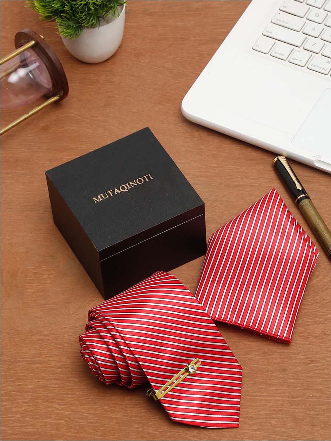 MUTAQINOTI Set Of 3  Stripes Necktie Accessory Gift Set-picture-37