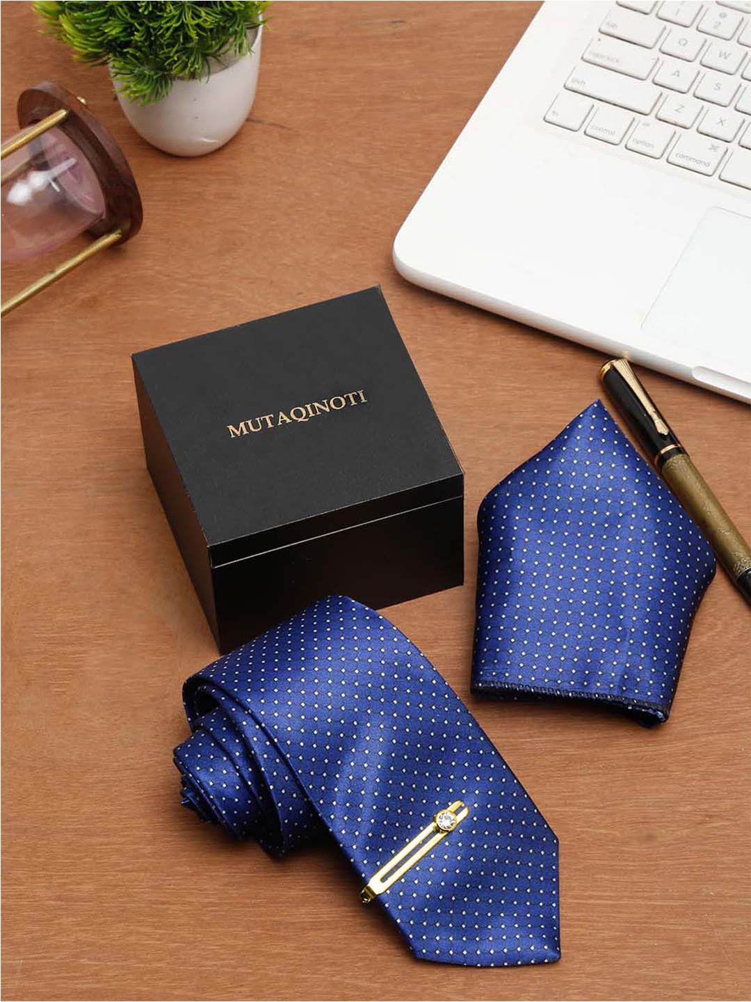 MUTAQINOTI Set Of 3 Half Circle Silk Blend Necktie Accessory Gift Set-picture-26