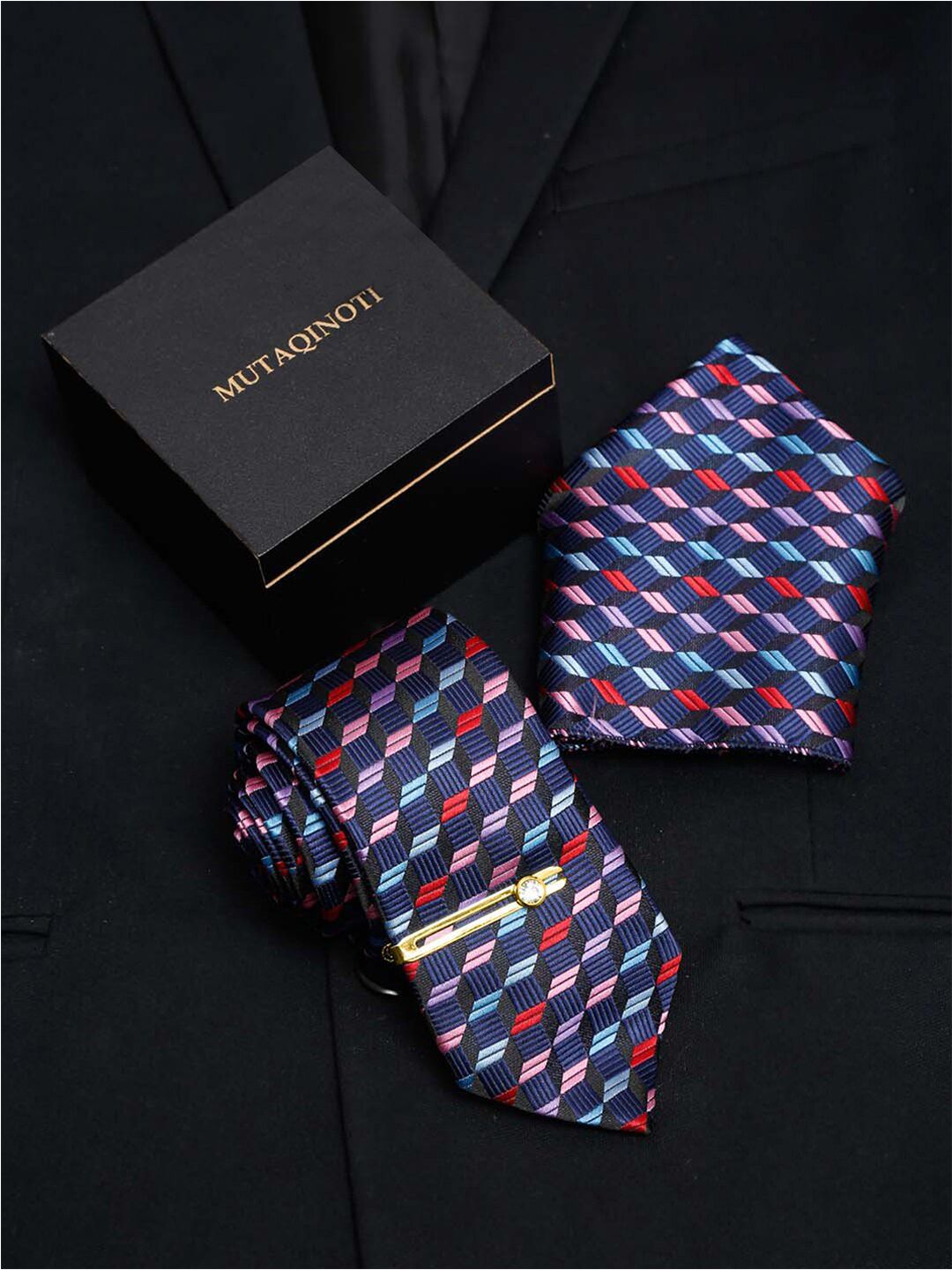 MUTAQINOTI Men Printed Silk Accessory Gift Set-picture-57