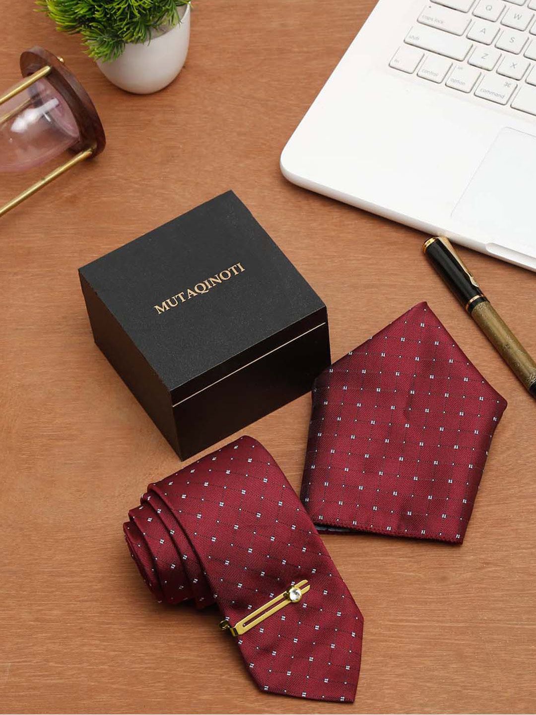 MUTAQINOTI Men Checked Silk Accessory Gift Set-picture-13