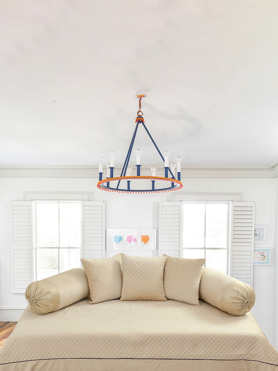 Bajo's 6-Pcs Cream-Coloured Quilted Self-Design Velvet Diwan Set