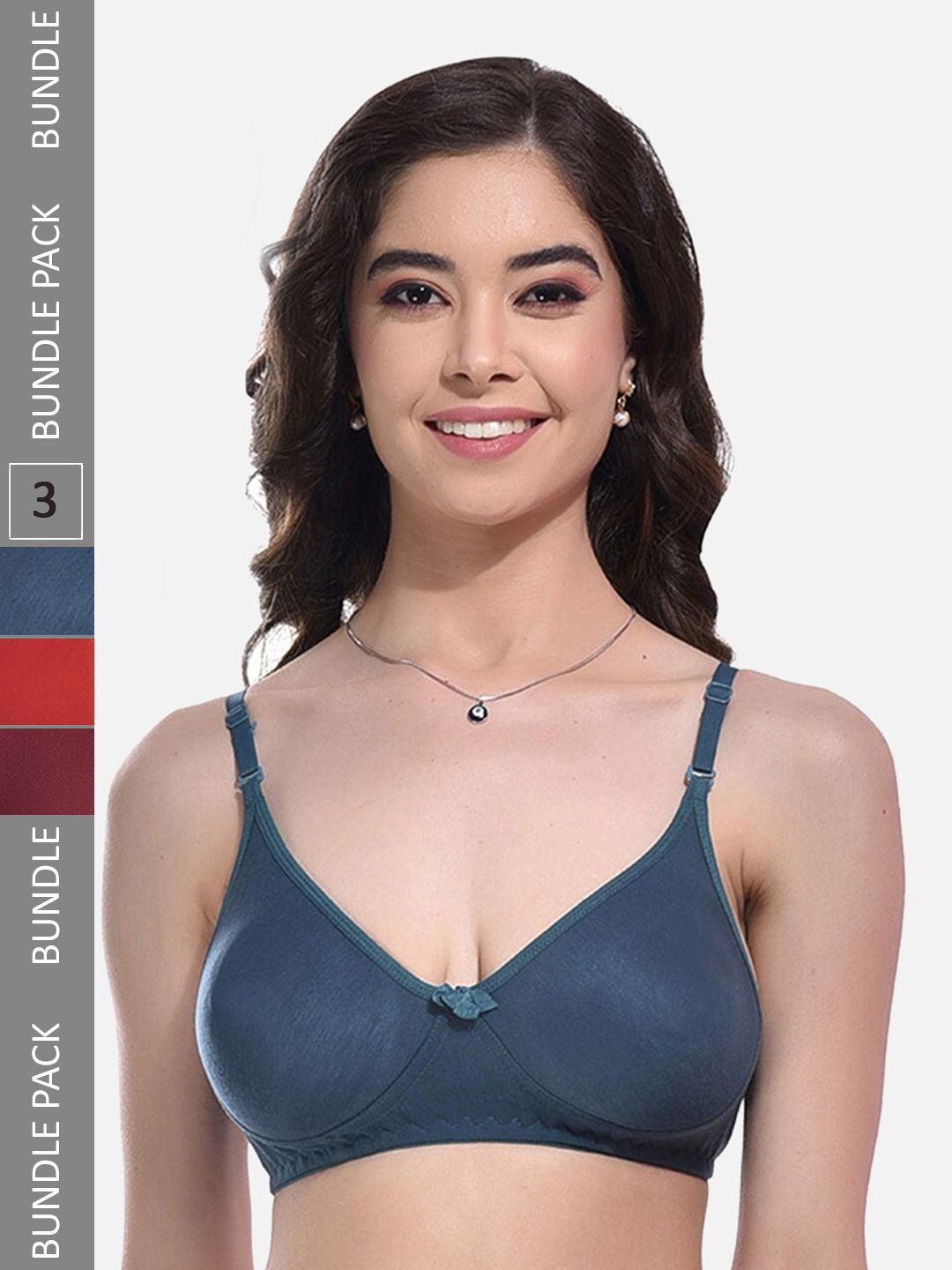 FIMS Pack Of 3 Full Coverage Non Padded Everyday Bras With All Day Comfort