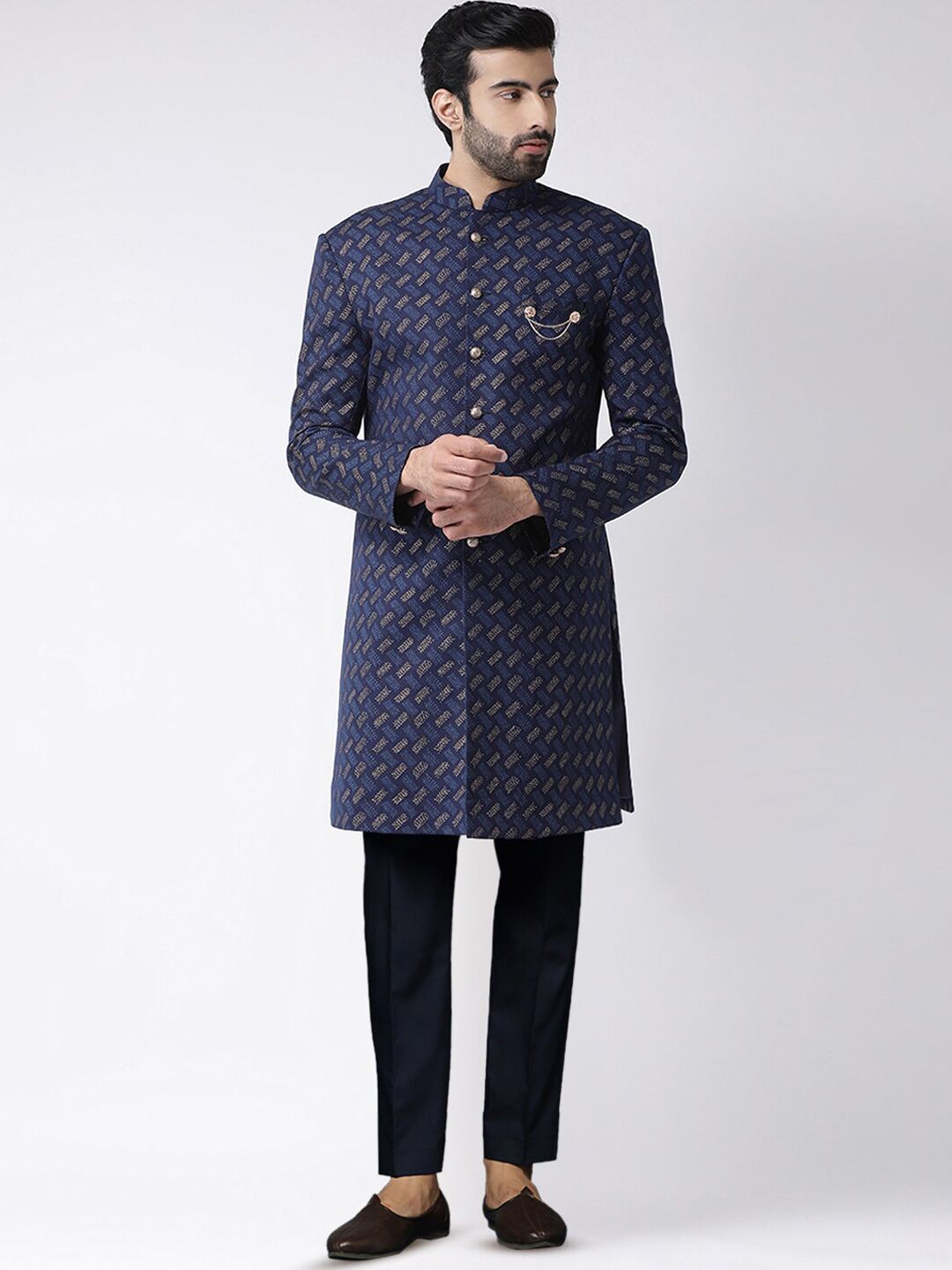 KISAH Self-Design Cotton Sherwani Set-image-0