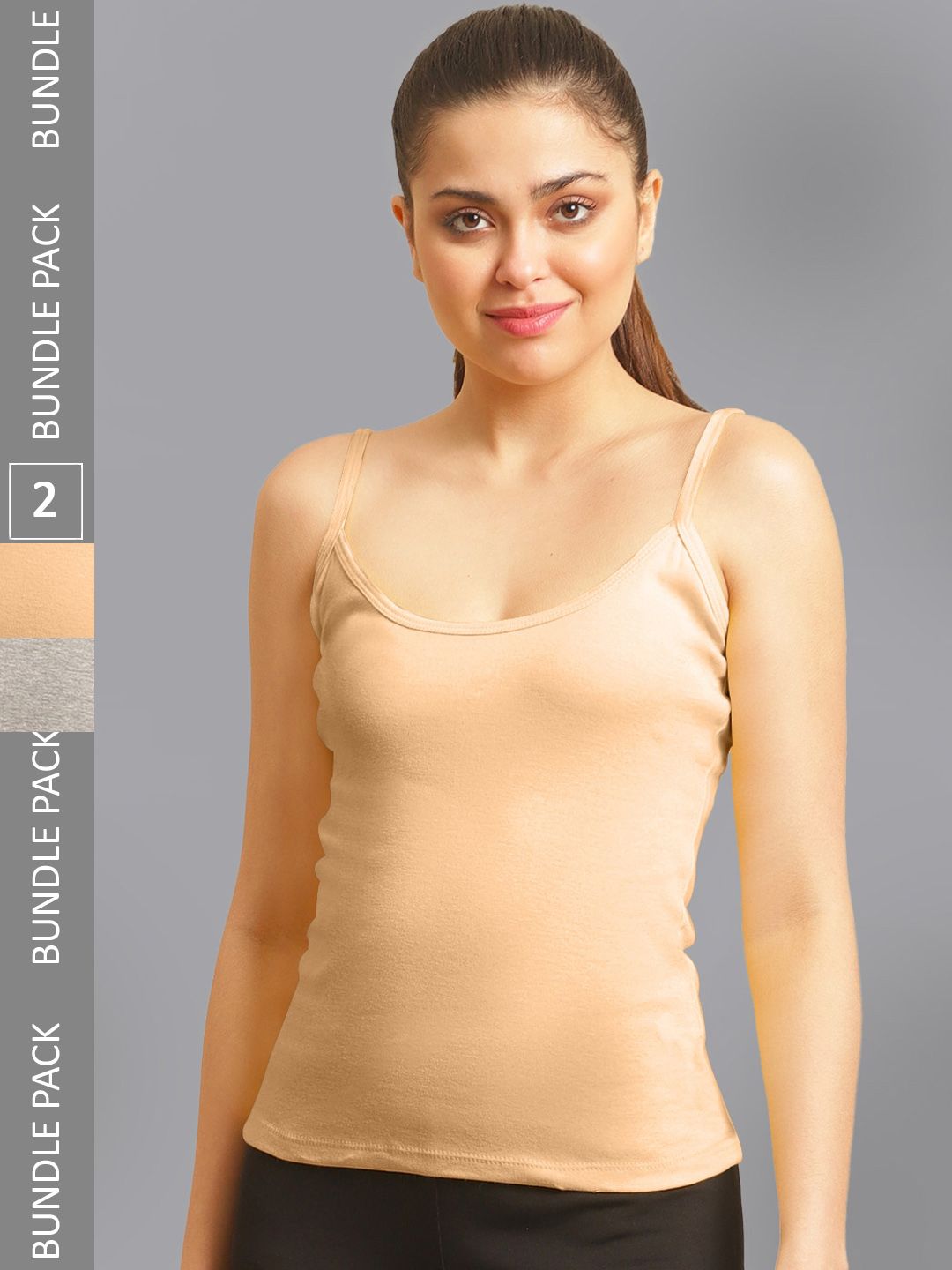 FBAR Pack Of 2 Non-Padded Bio Wash Pure Cotton Camisoles-image-28