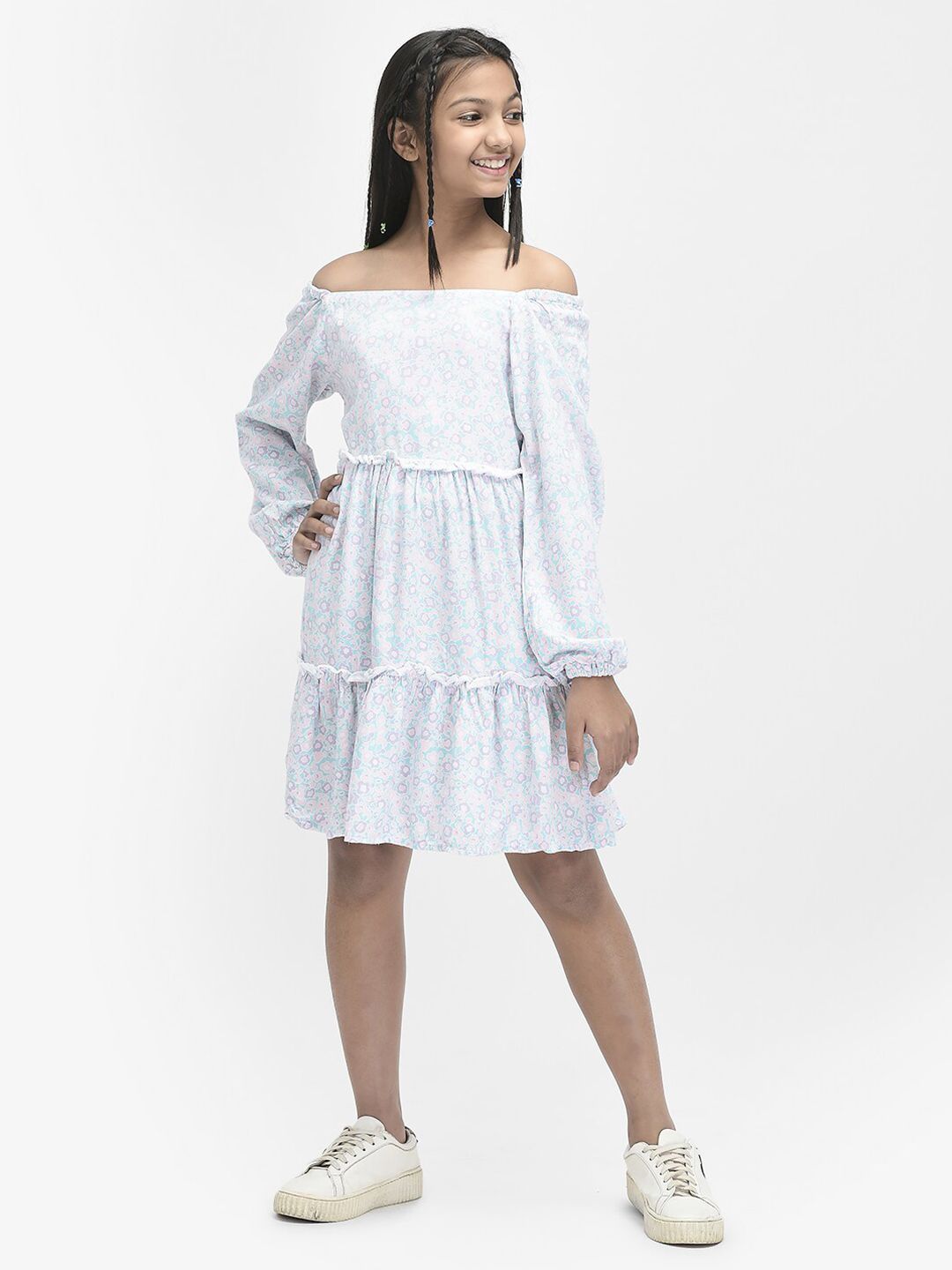 Crimsoune Club Girls Floral Printed Off-Shoulder Gathered Tiered A-Line Dress-picture-27