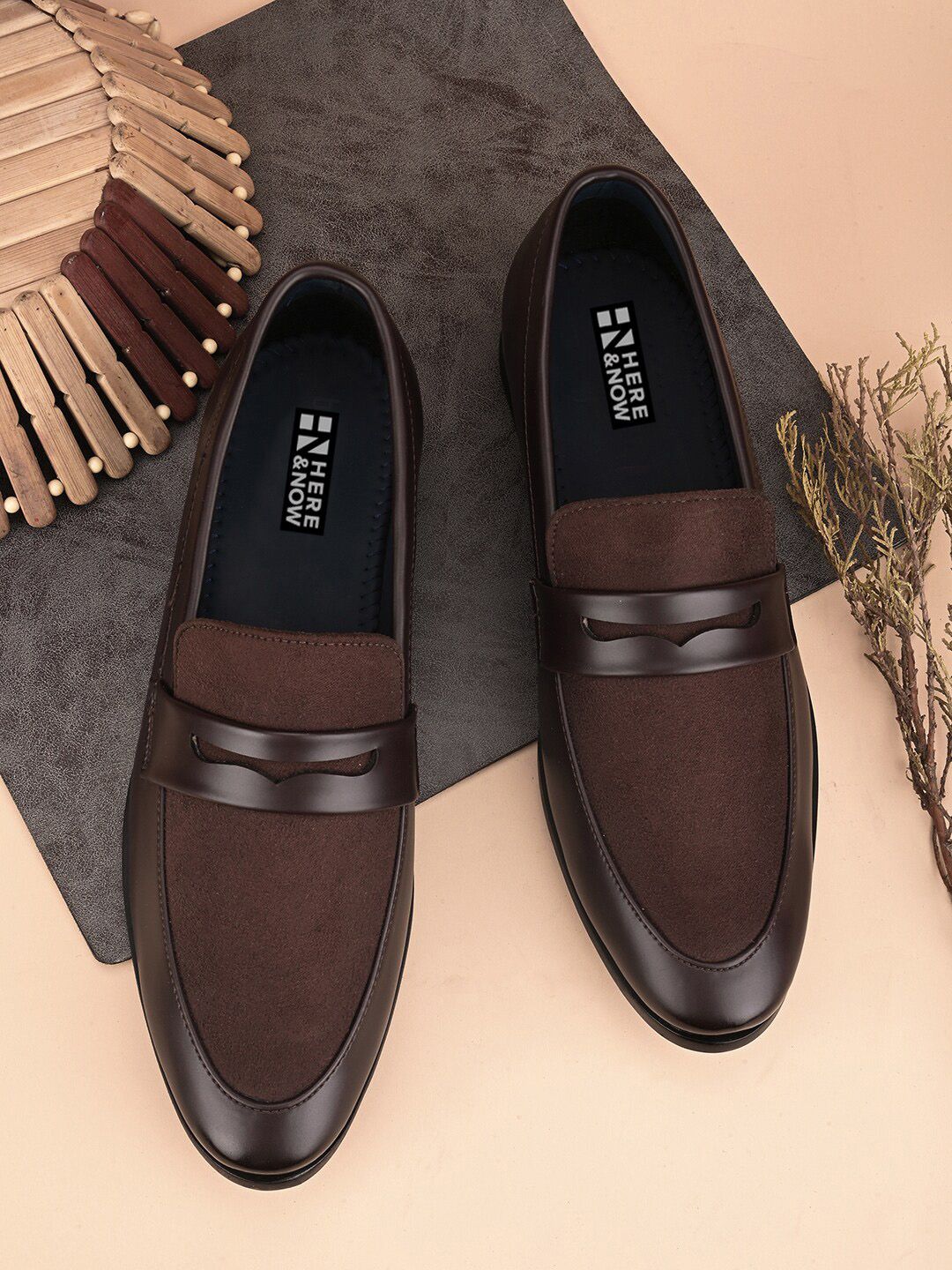 HERE&NOW Men Brown Round-Toe Formal Loafers