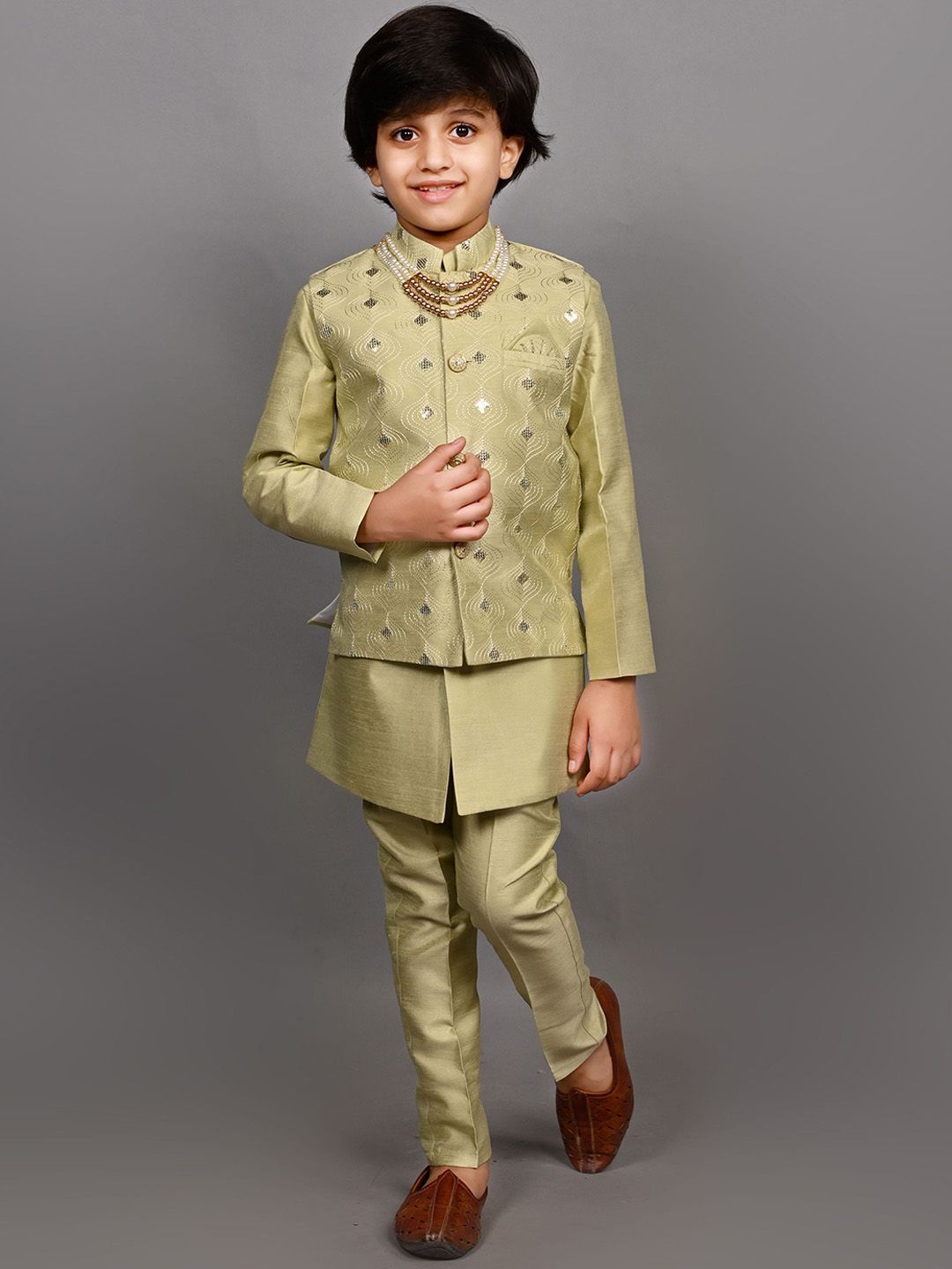 ahhaaaa Boys 3-Piece Self-Design Indo-Western Sherwani Set-picture-27