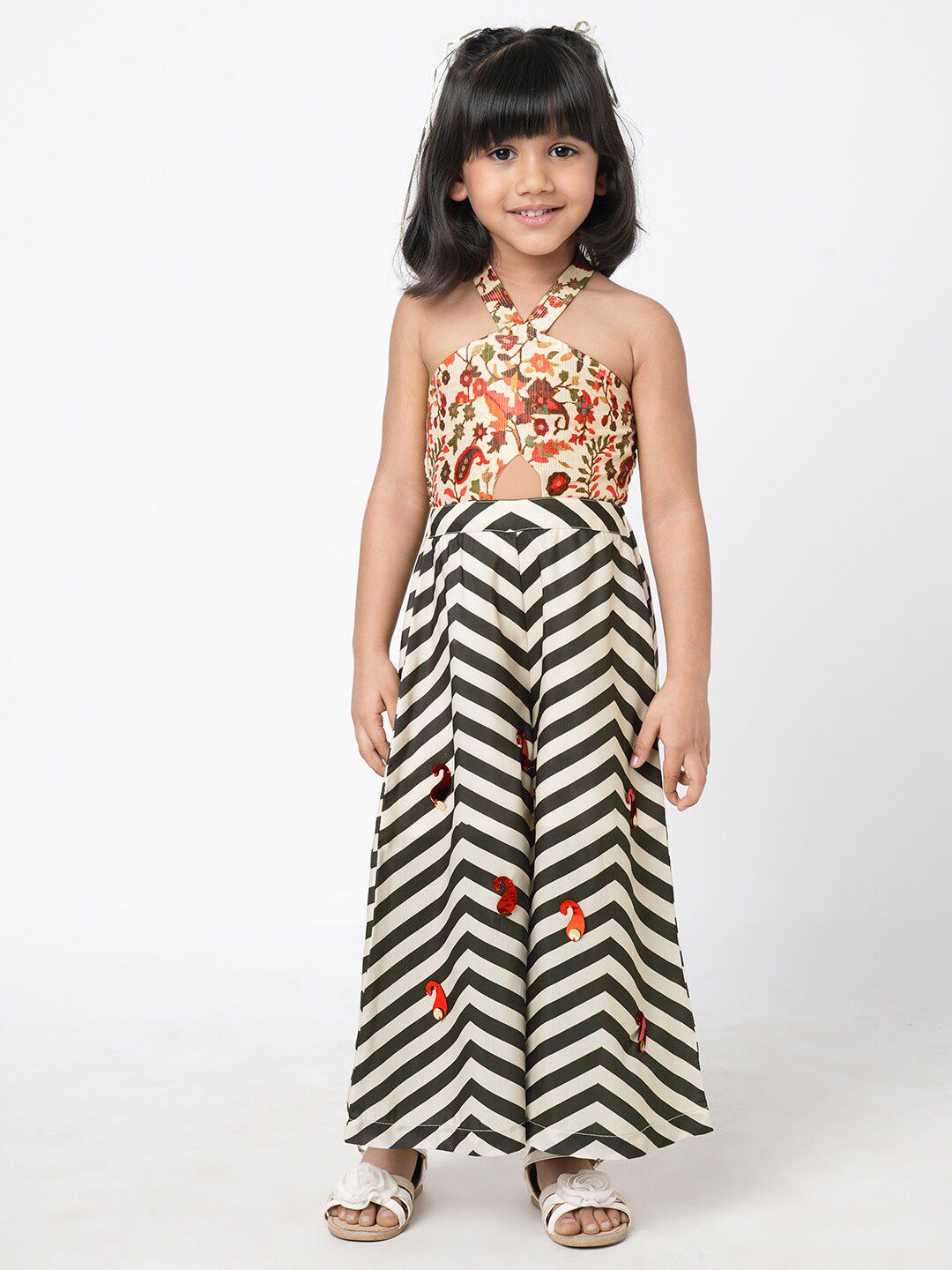 LIL DRAMA Girls Printed Cotton Halter Neck Basic Jumpsuit-picture-15