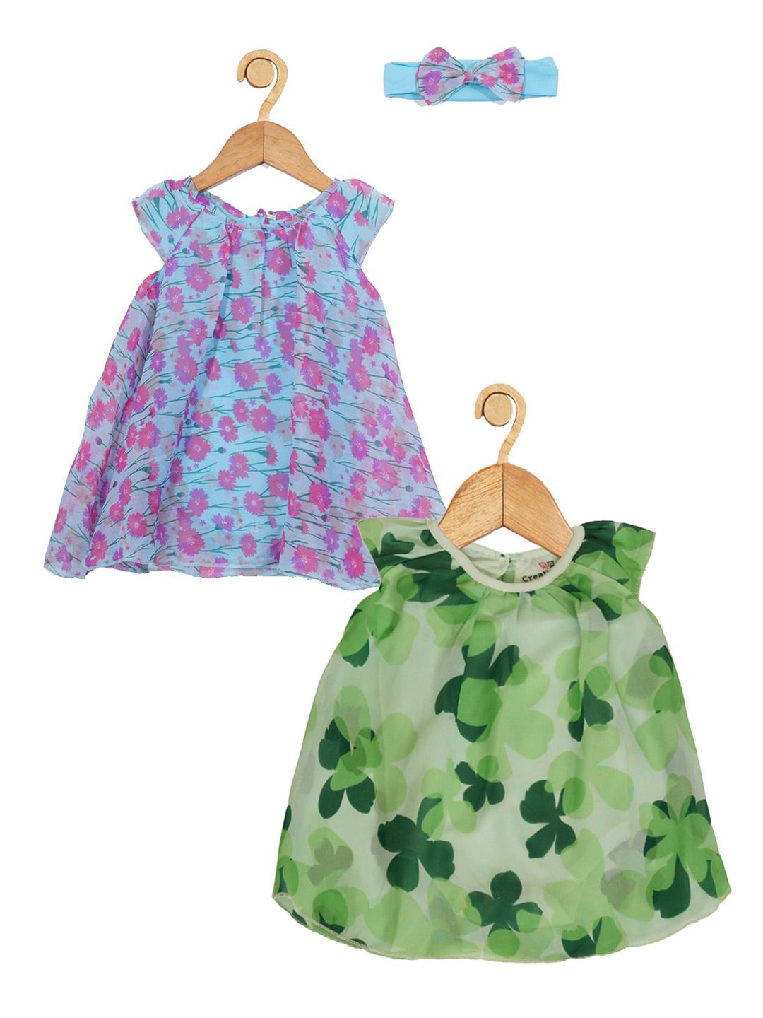 Creative Kids Pack of 2 Girls Floral Printed Gathered & Pleated Round Neck A-Line Dress-picture-29