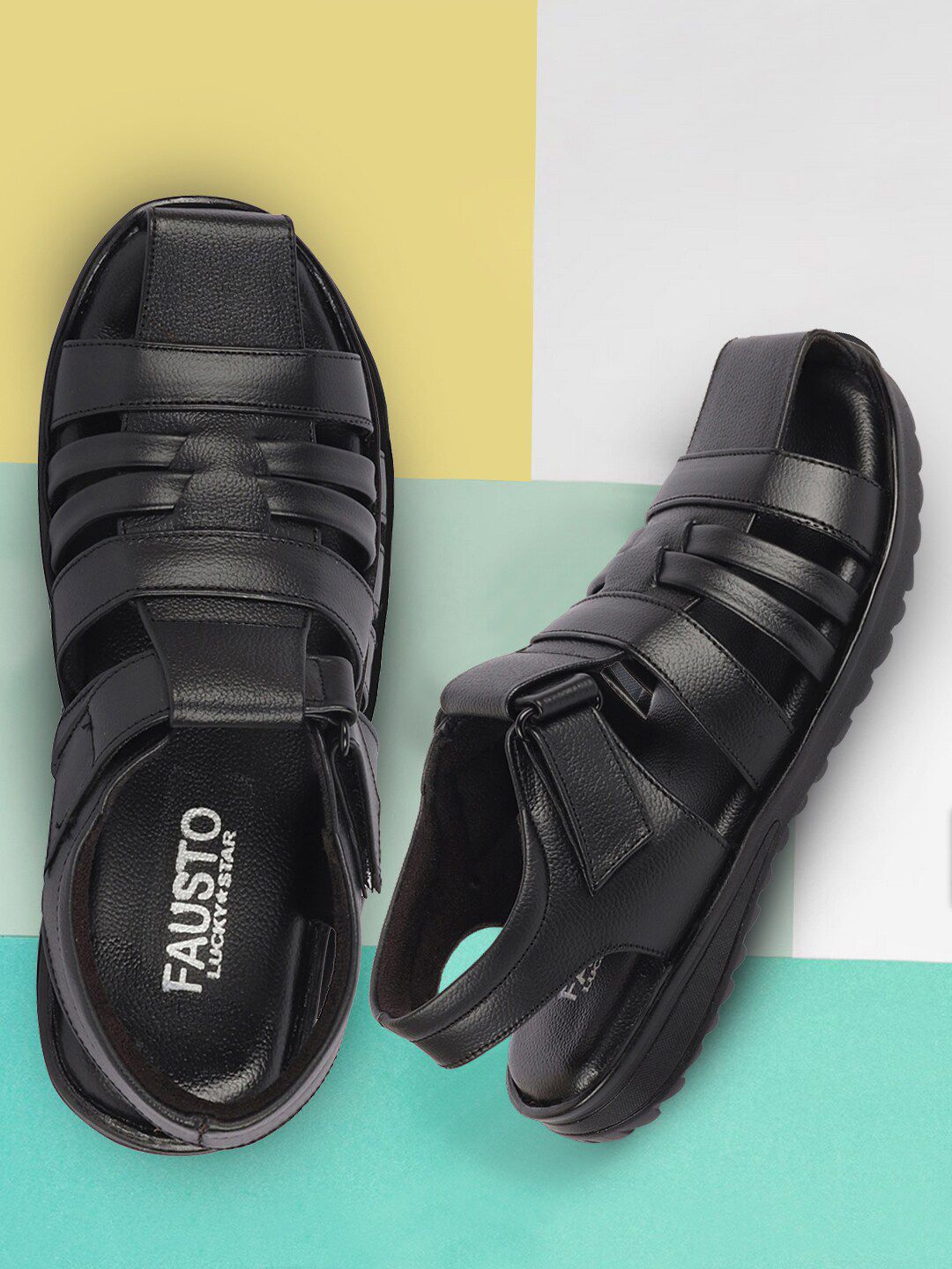 FAUSTO Men Textured Leather Fisherman Sandals-image-36