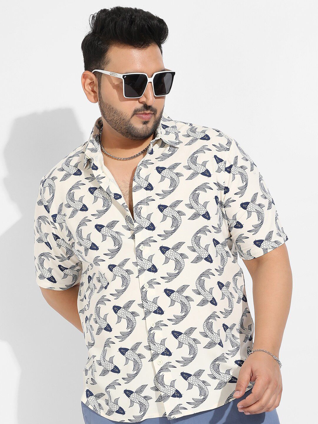 Instafab Plus Classic Plus Size  Spread Collar Conversational Printed Casual Shirt-picture-34