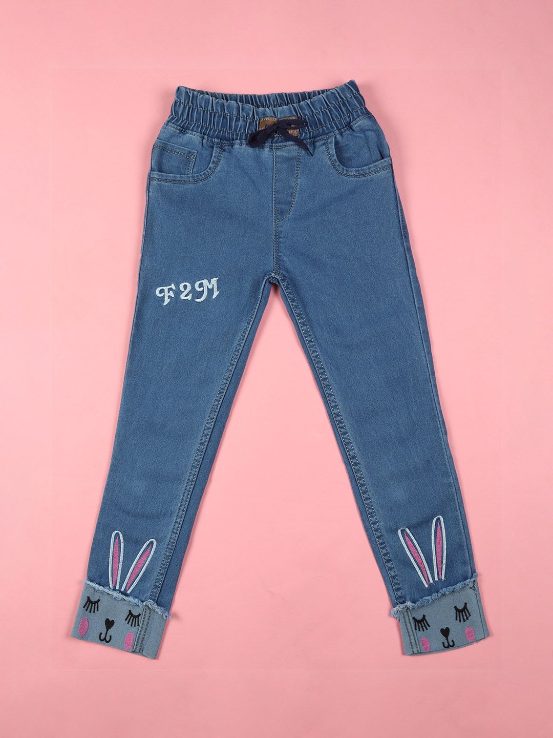 F2M Boys Embroidered High-Rise Light Fade Mildly Distressed Slim Fit Cotton Jeans-picture-42