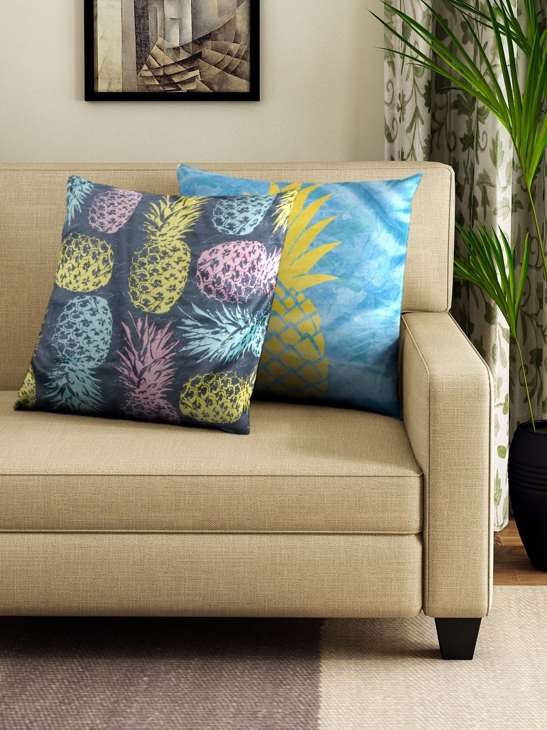 HOUZZCODE Blue Set of 2 Floral Square Cushion Covers-image-3