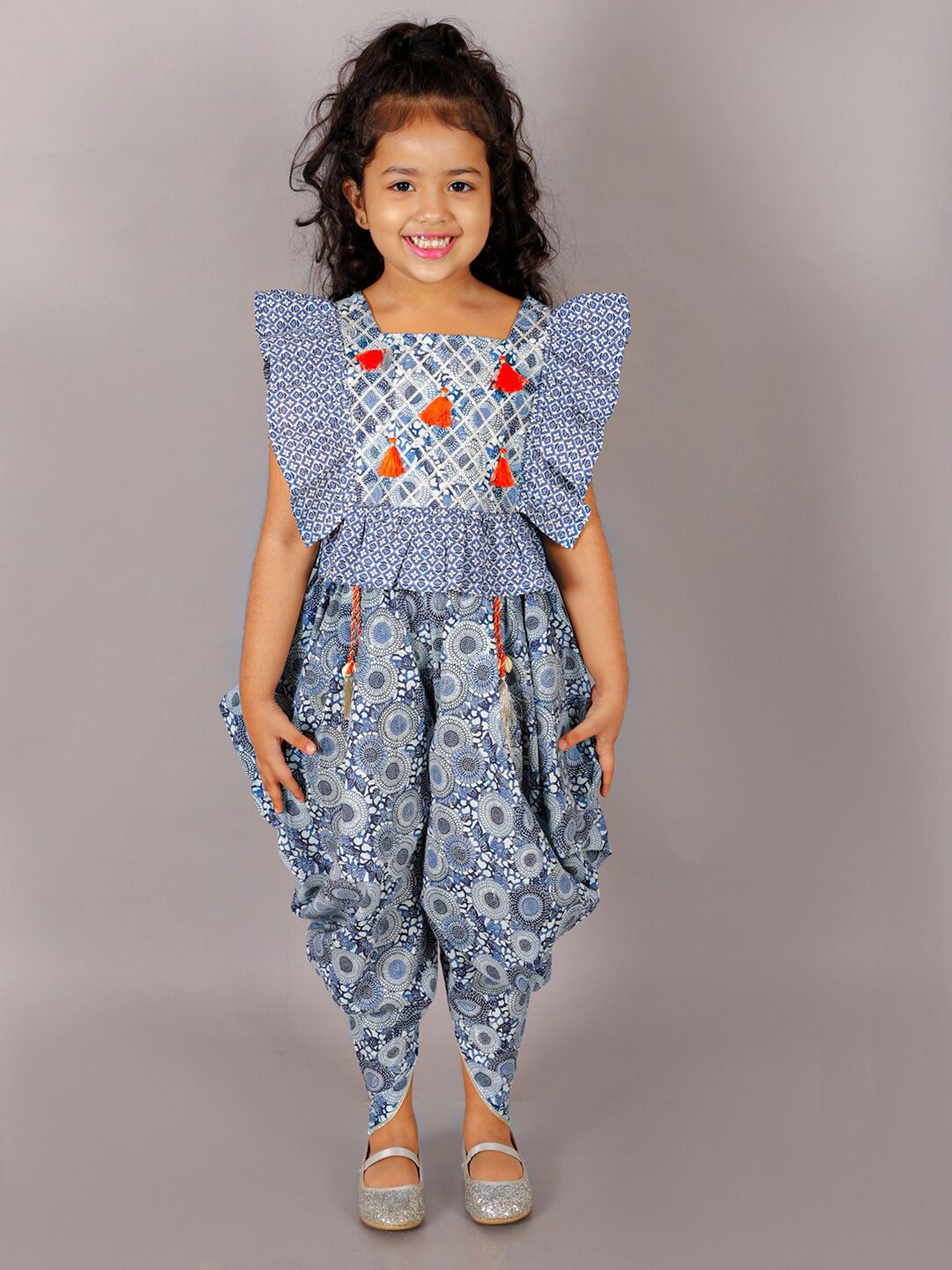 LIL DRAMA Girls Printed Pure Cotton Top with Dhoti Pants-picture-24