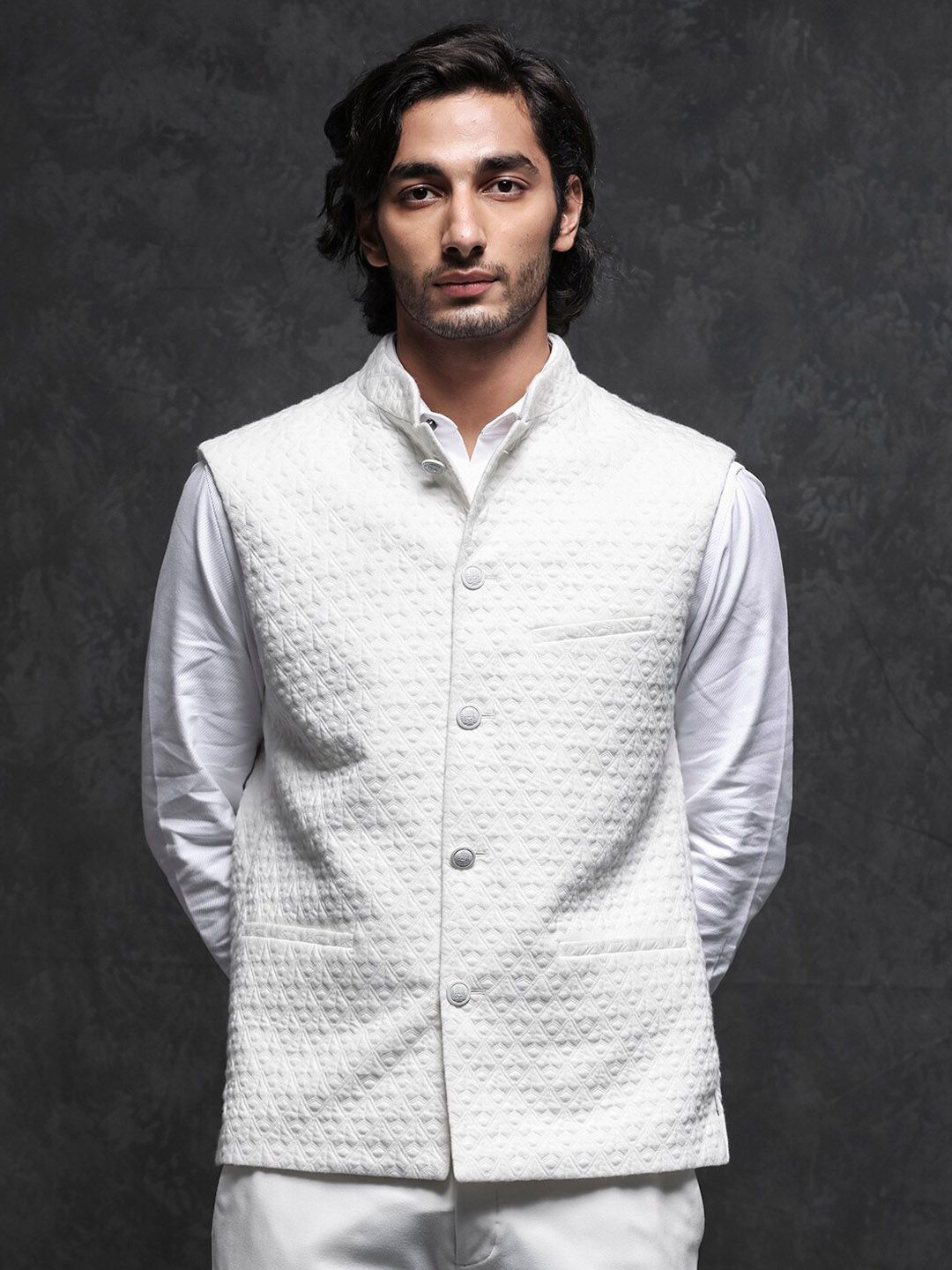RARE RABBIT Men Mitzi Tailored Fit Textured Nehru Jackets-picture-31