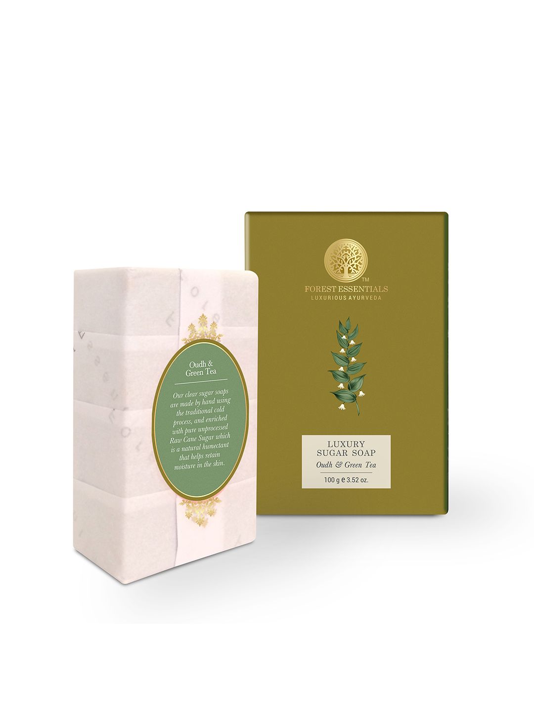 Forest Essentials Ayurvedic Handmade Oudh & Green Tea Luxury Sugar Bath Soap - 100g-picture-28