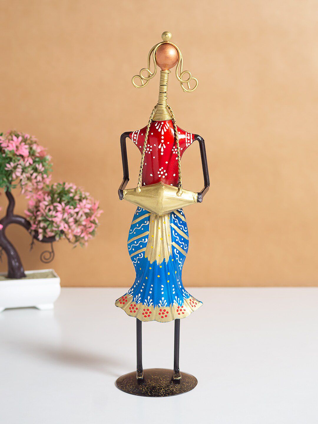 Golden Peacock Blue & Red Musician Lady Showpiece-picture-45