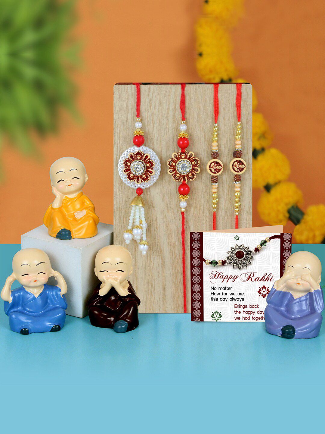 TIED RIBBONS Unisex Set Of 4 Family Rakhi with Statue Gift Set-image-19