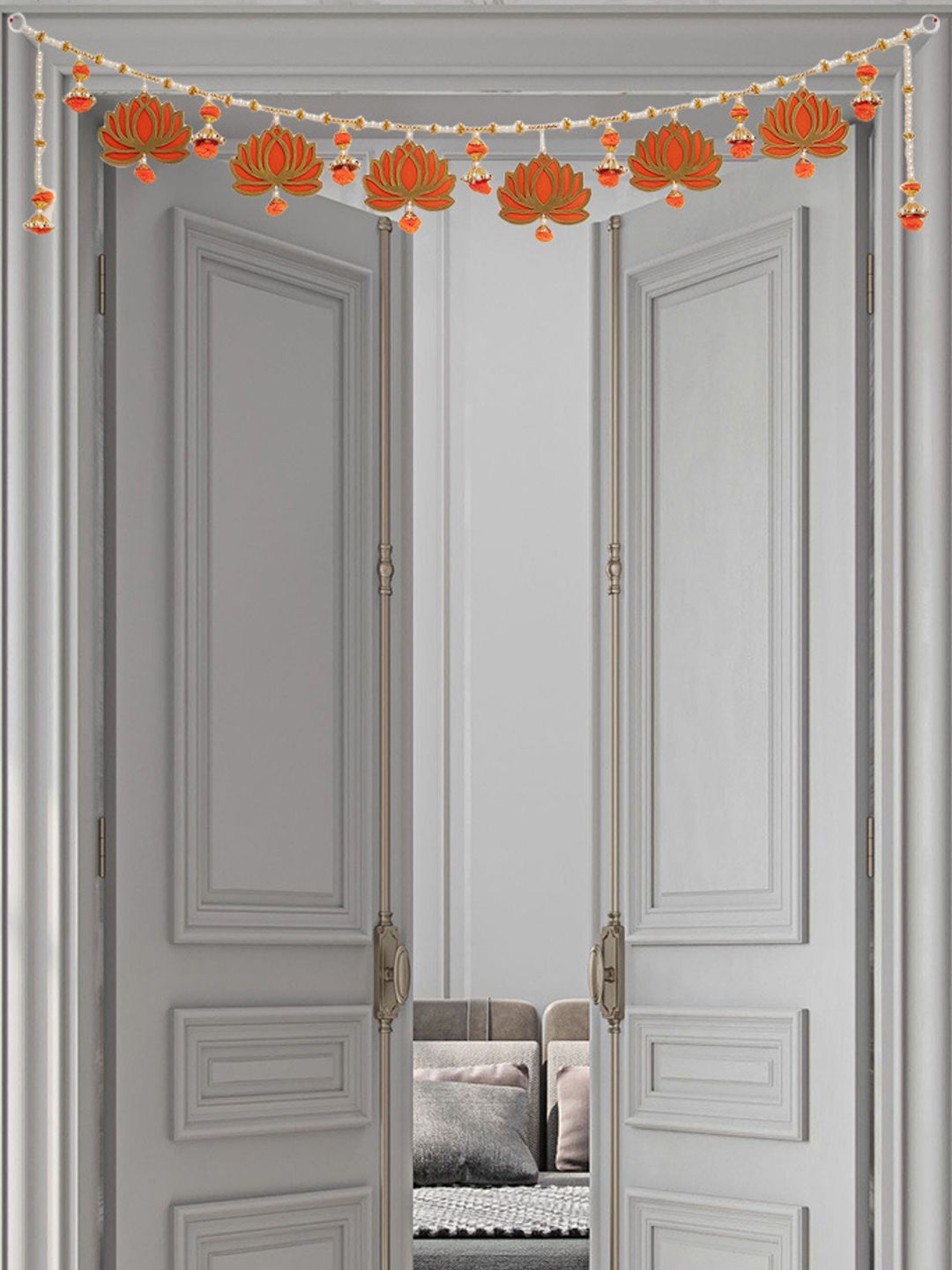 BS AMOR 2 Pcs Orange Artificial flower Toran Traditional Door Hangings-picture-53