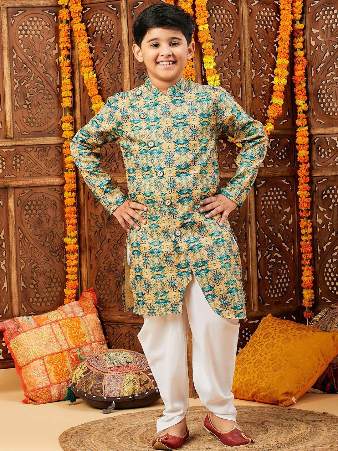 Stylo Bug Boys Ethnic Printed Angrakha Straight Kurta With Dhoti Pants-picture-13