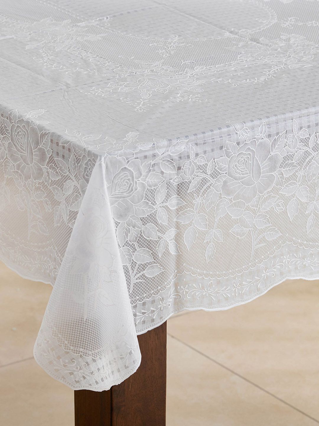 Home Centre White Floral 6-Seater Rectangle Table Cover-picture-12