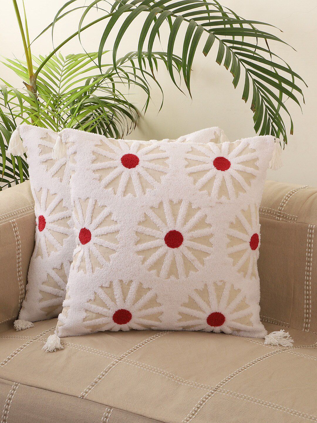 Jamio Firati 5 Pieces White Embroidered Cotton Square Cushion Covers-picture-26