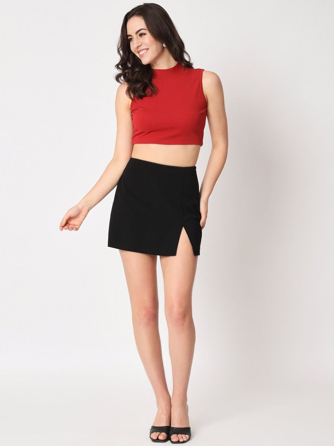 Zastraa Black Side Slit Scuba Mini Skorts view 2