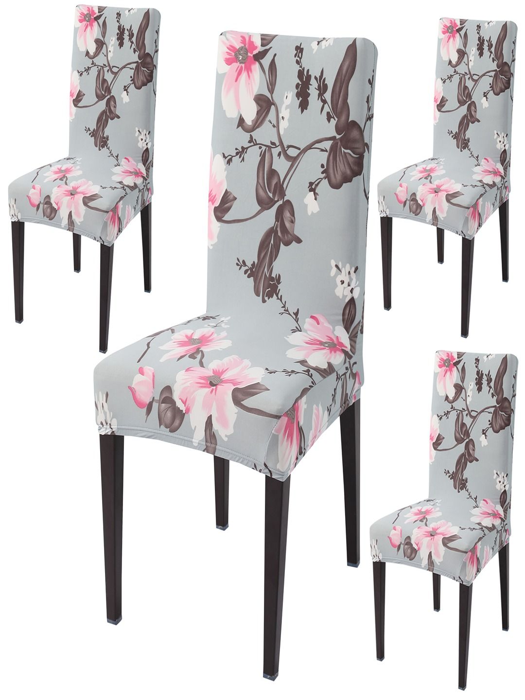 HOKIPO Brown 4 Pieces Printed Stretchable Chair Covers-picture-14