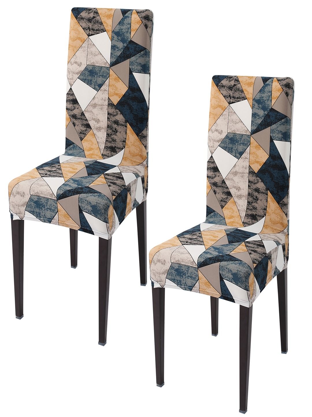 HOKIPO Grey & Black 2 Pieces Printed Stretchable Chair Covers-picture-31