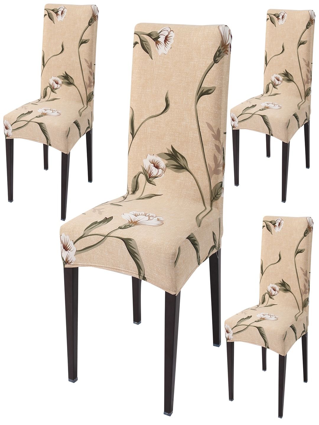 HOKIPO Brown 4 Pieces Printed Stretchable Chair Covers-picture-13