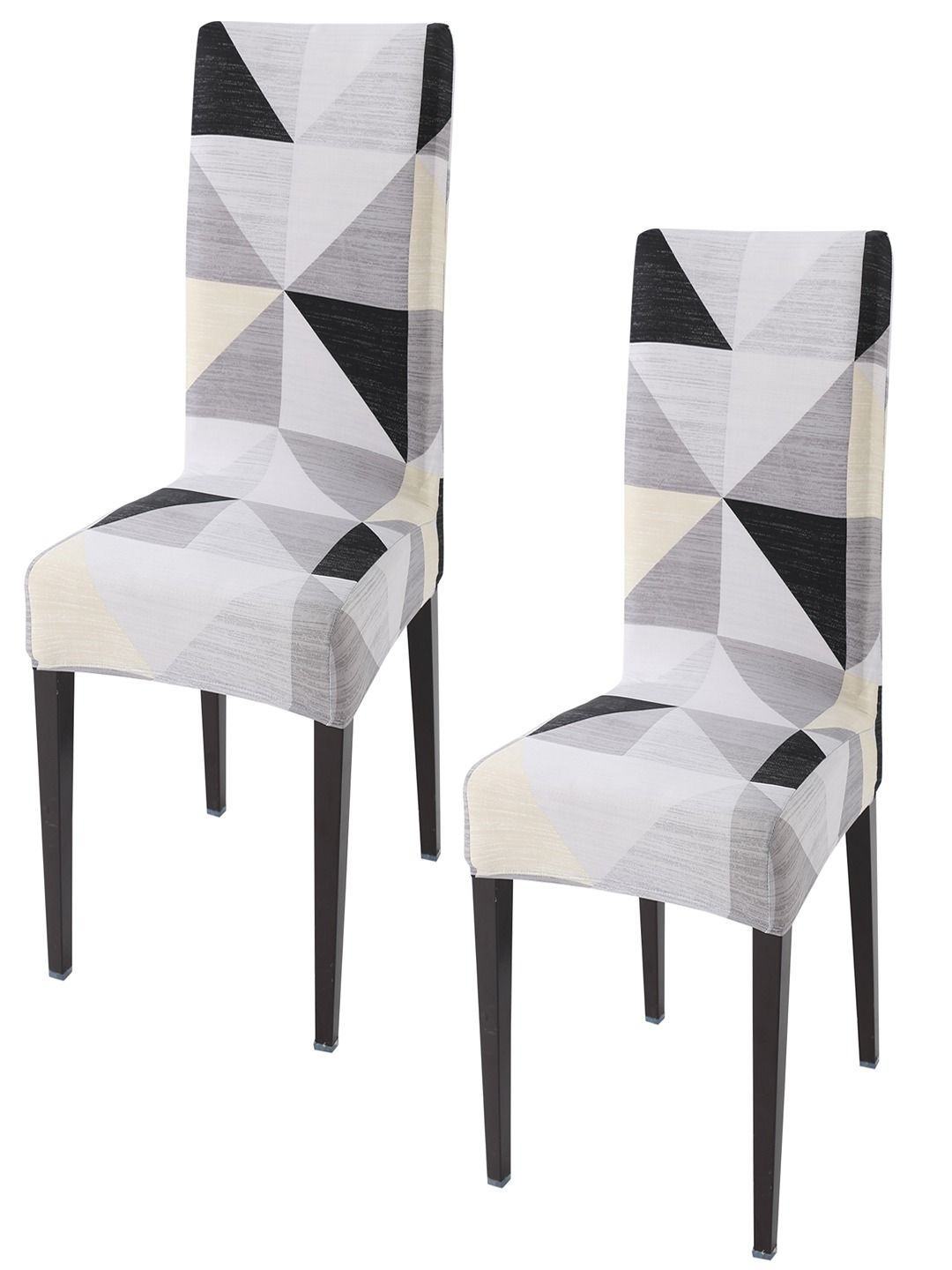 HOKIPO Grey & Black 2 Pieces Printed Stretchable Chair Covers-picture-30
