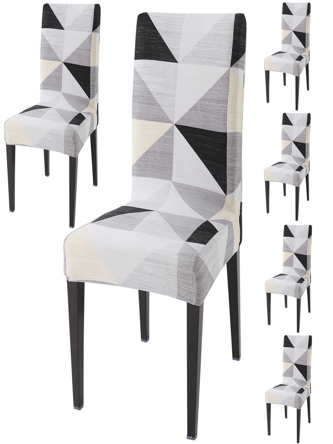 HOKIPO Grey & Black 6-Pieces Printed Stretchable Chair Covers-picture-32