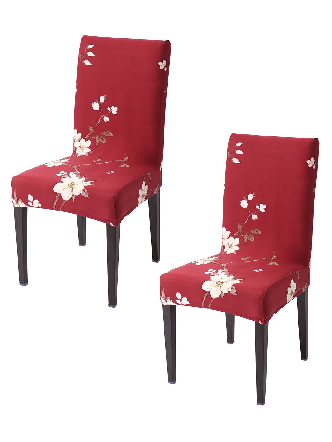 HOKIPO Red  & White 2 Piece Printed Stretchable Chair Covers