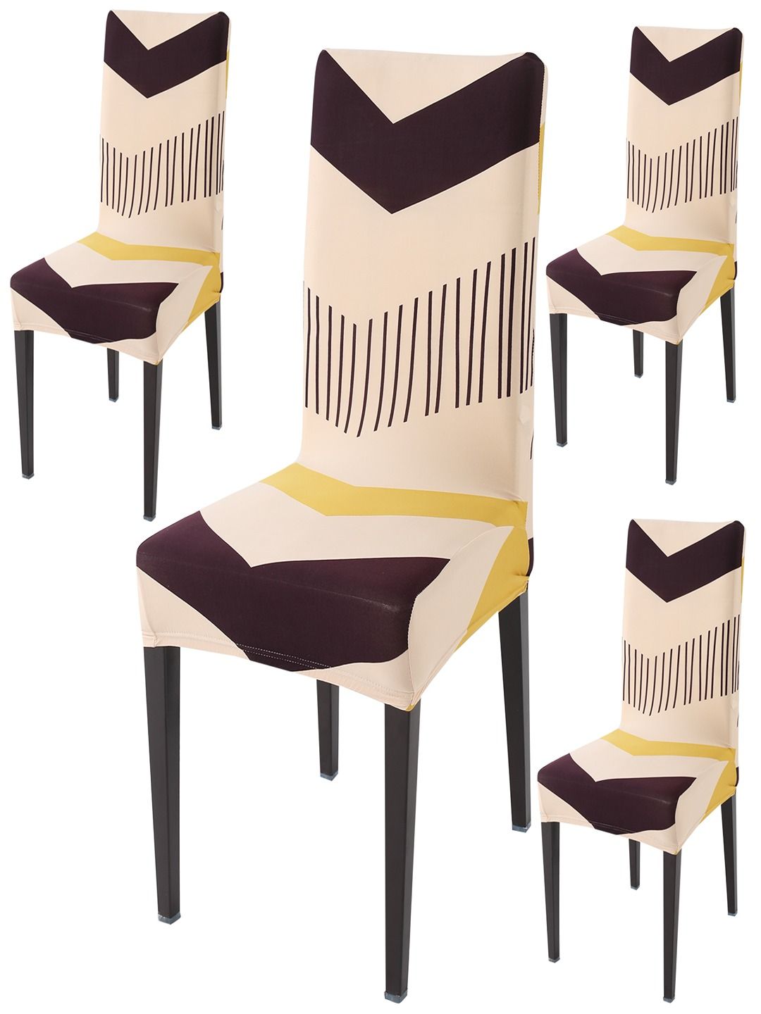 HOKIPO Beige & Brown 4 Pieces Printed Stretchable Chair Covers-picture-25