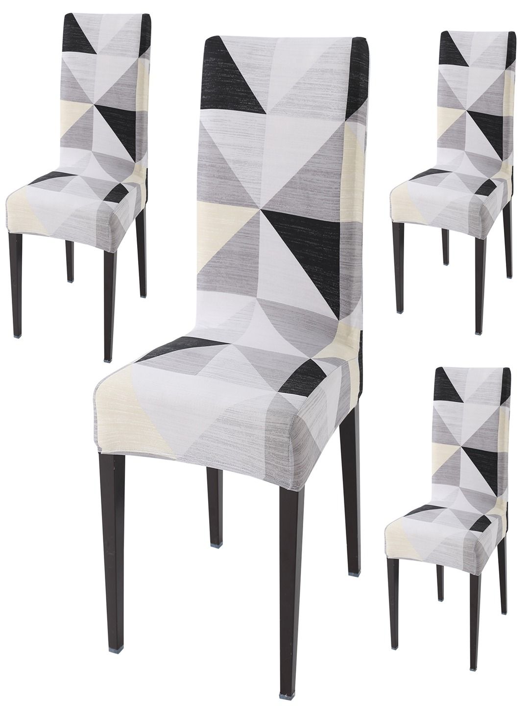 HOKIPO Grey & Black 4 Pieces Printed Stretchable Chair Covers-picture-33