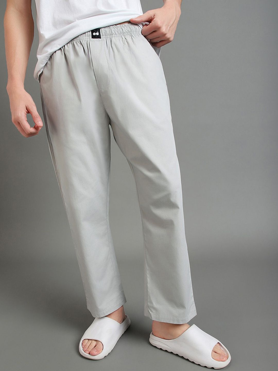 Bewakoof Men Grey Mid-Rise Pure Cotton Lounge Pants
