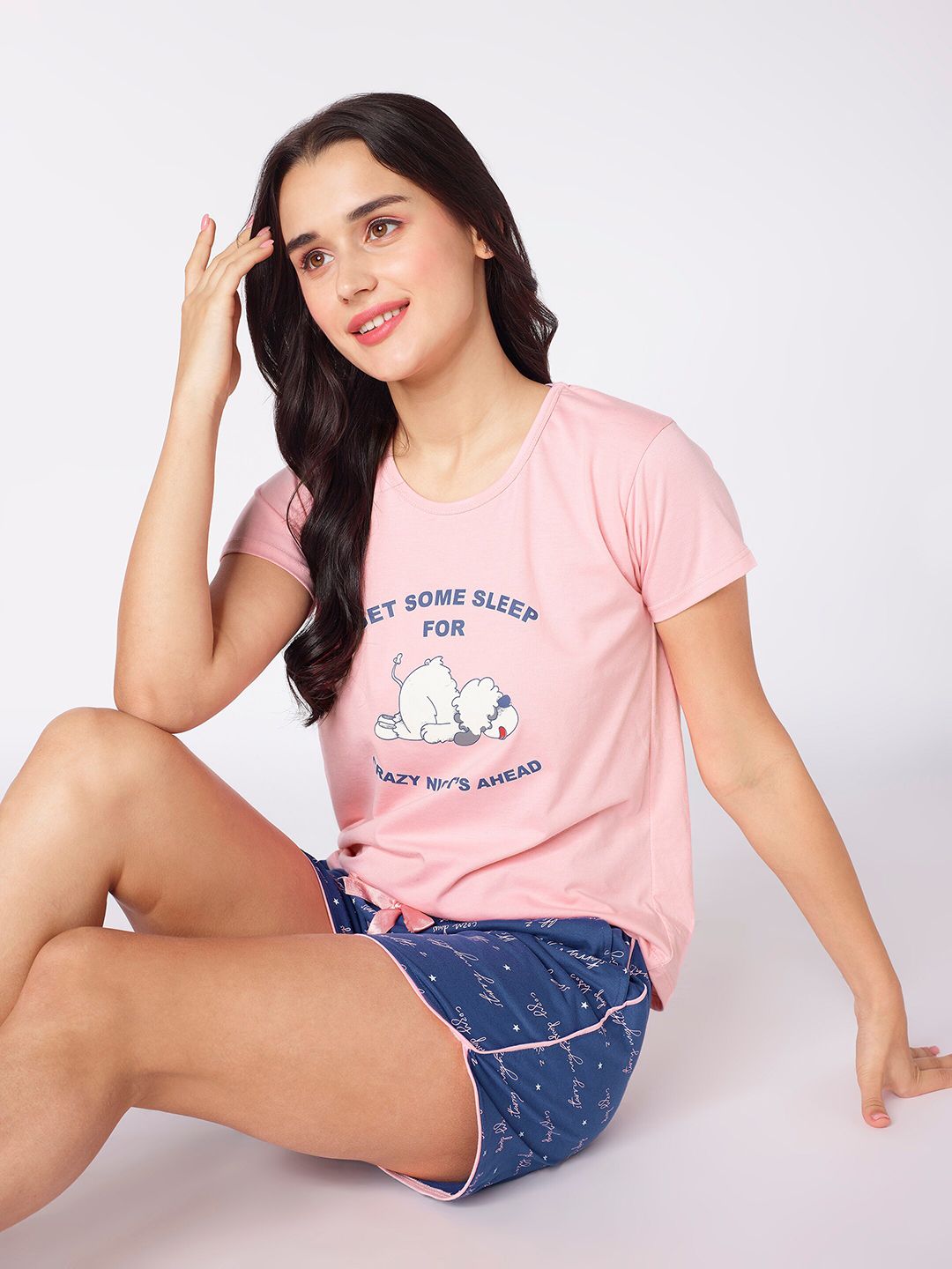 beebelle Peach-Coloured & Navy Blue Typography Printed Night suit-picture-30