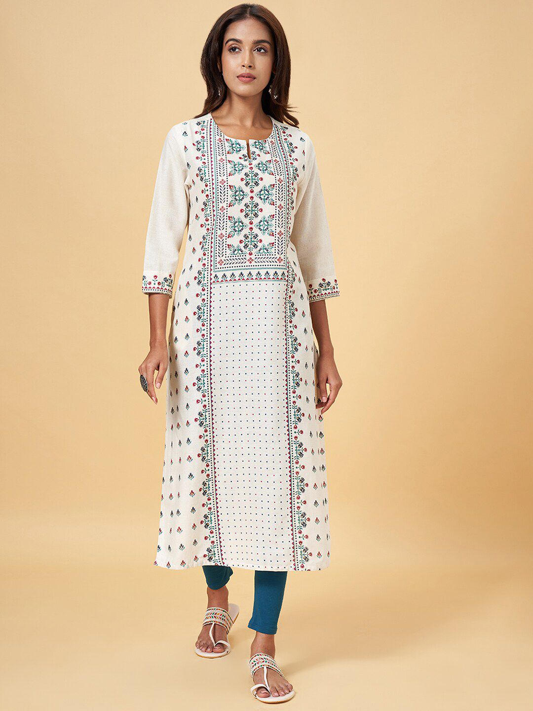 Rangmanch by Pantaloons Mustard Printed Straight Kurta