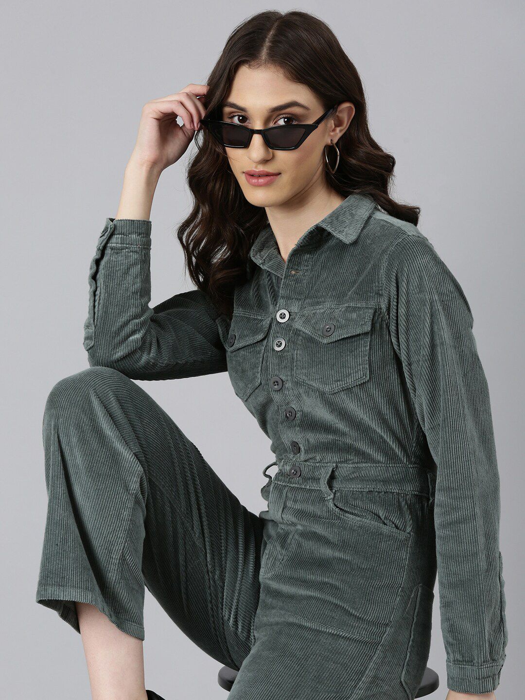 showoffff SHOWOFF Shirt Collar Cotton Basic Jumpsuit-picture-11