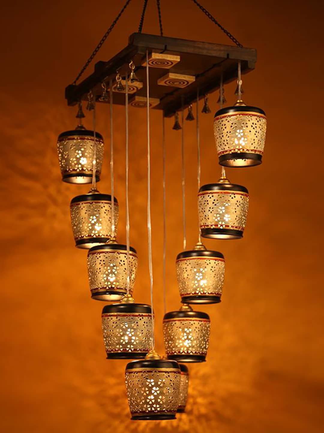 AAKRITI ART CREATIONS Brown & Red  Textured Chandelier Hanging Pendant Lamp-picture-36