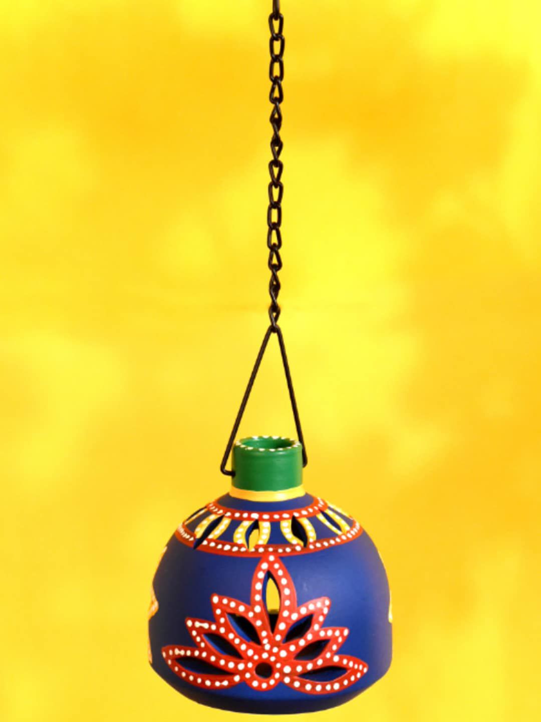 AAKRITI ART CREATIONS Blue & Red Printed Terracotta Tea Light Lamp-picture-28