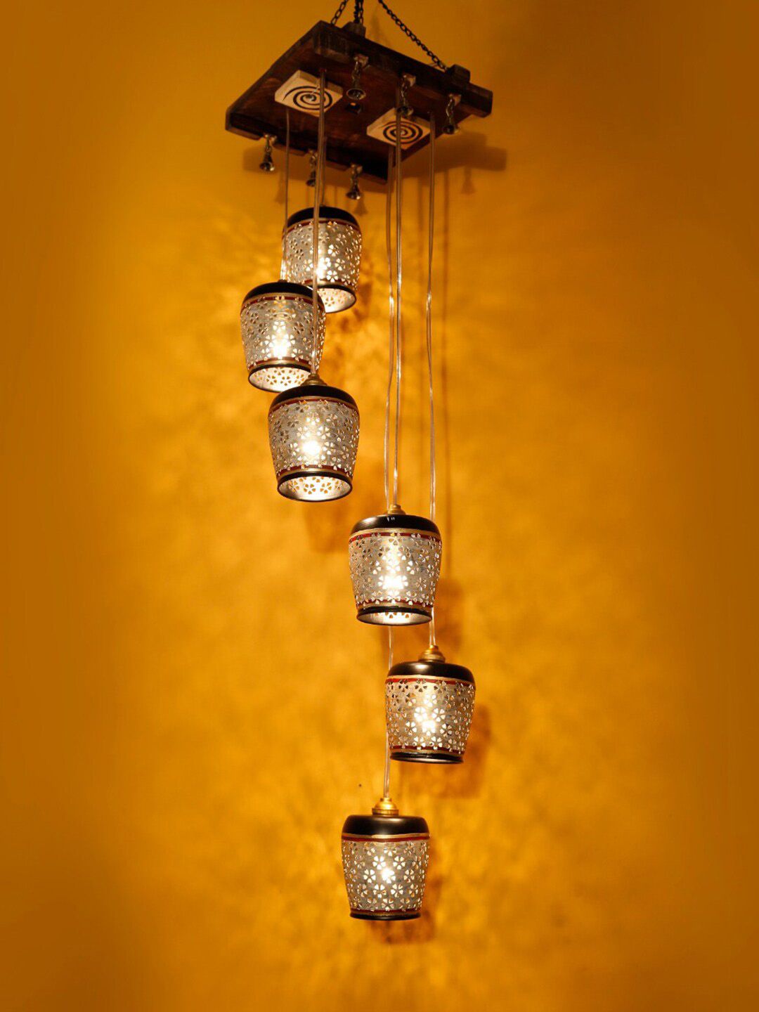 AAKRITI ART CREATIONS Golden & Brown Textured Hanging Pendant Lamp-picture-34