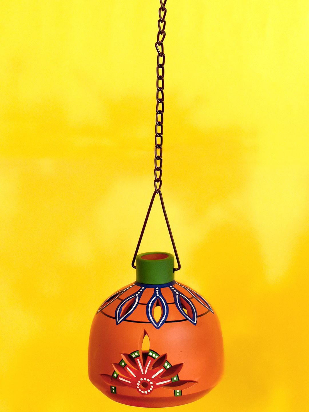 AAKRITI ART CREATIONS Pink Terracotta Printed Matki Hanging Tea Light-picture-27