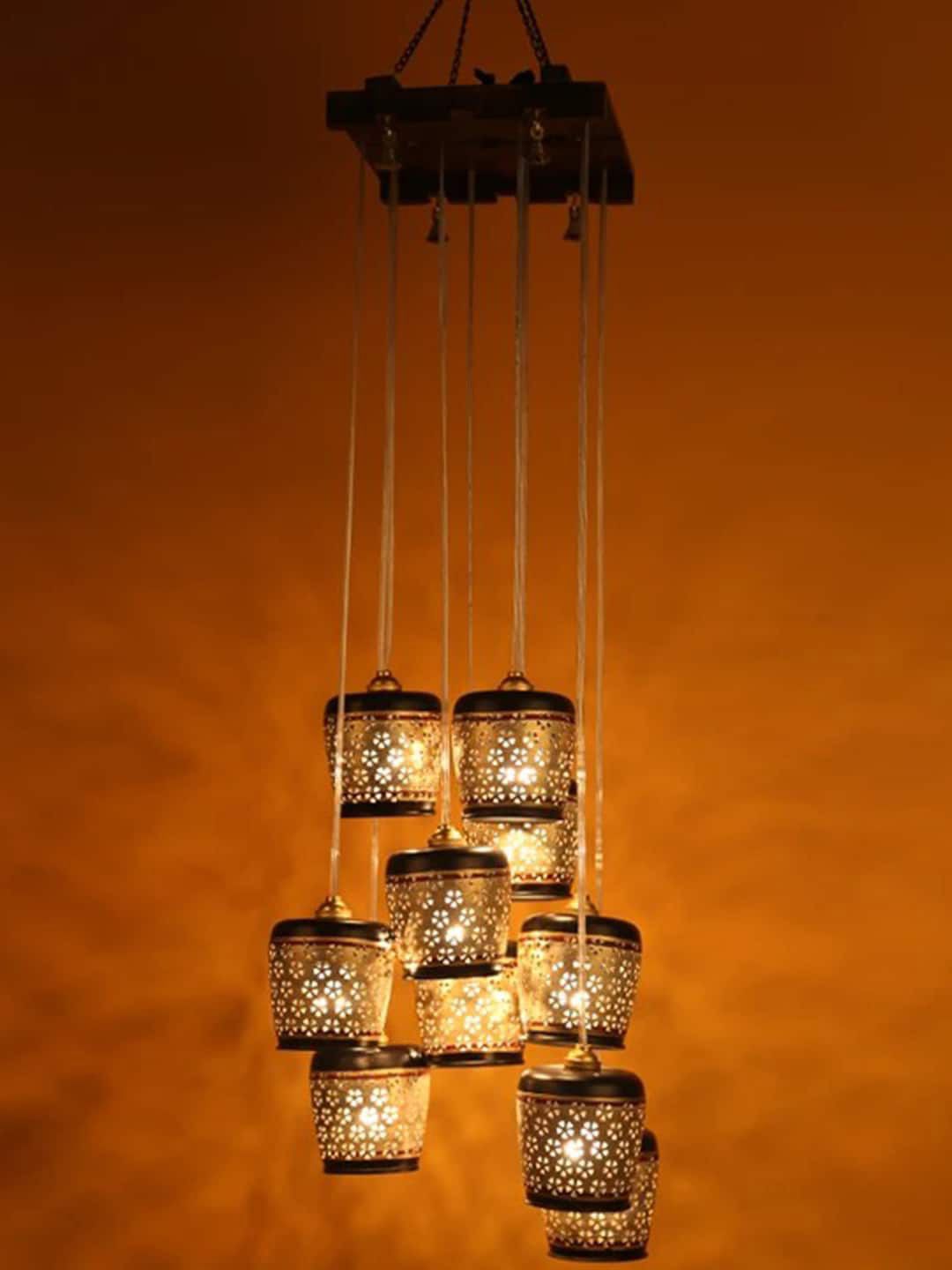 AAKRITI ART CREATIONS Golden & Brown Printed Metal Ceiling Lamp-picture-25