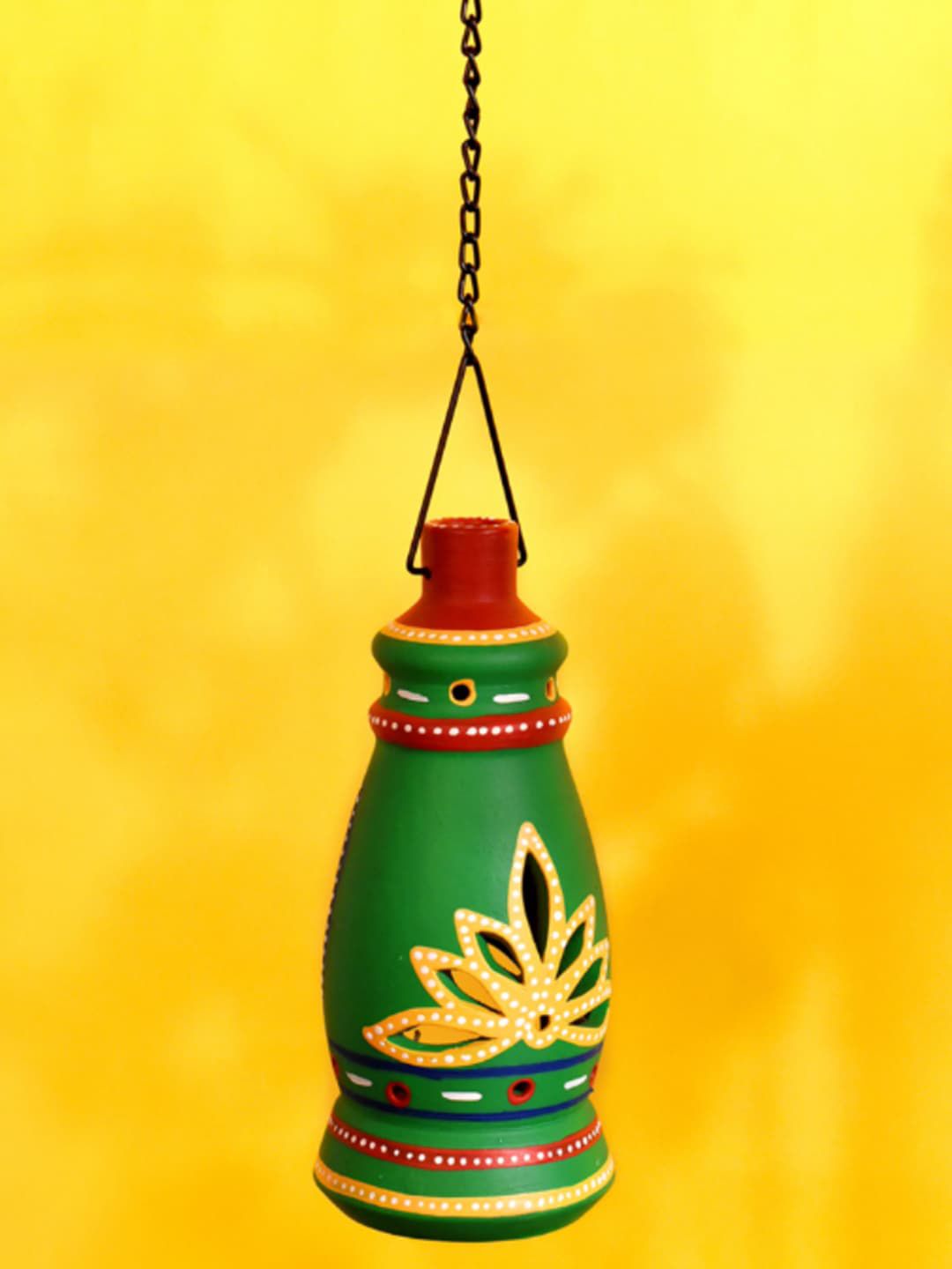 AAKRITI ART CREATIONS Green Terracotta  Printed Hanging Tea light-image-4