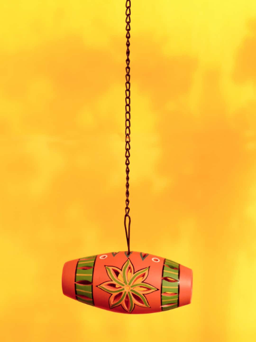AAKRITI ART CREATIONS Orange-Colored Printed Terracotta Tea light Holder-picture-26